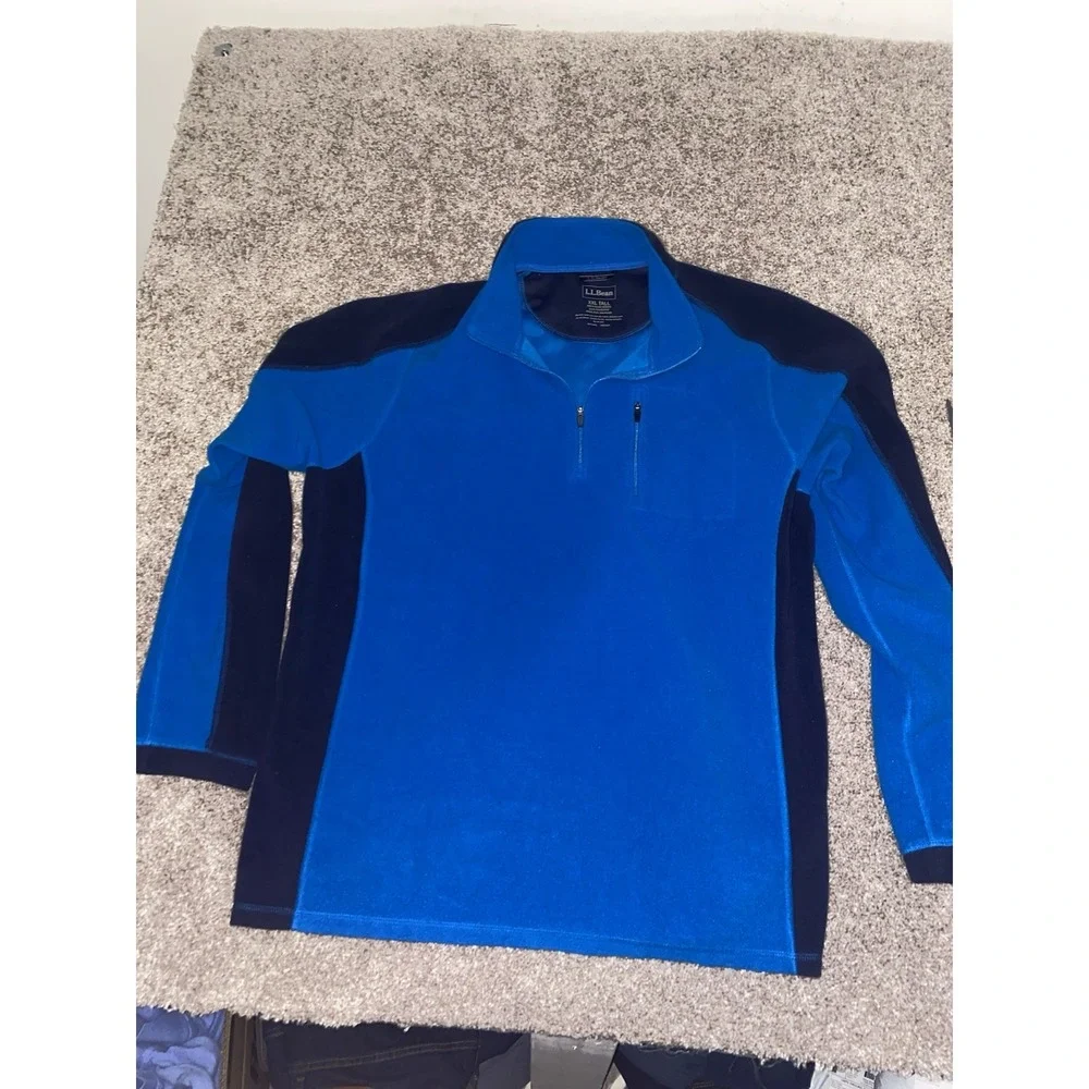LL Bean XXLT Fleece‎ 1/4 Zip Jacket Pockets Blue Performance Outdoor Camp Warm